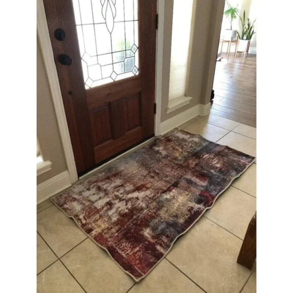 New 3x5 Modern Abstract Rug, Washable Non-Slip Faux Wool Carpet for Home & Entry